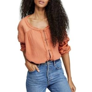 Free People Orange Button-Up Blouse